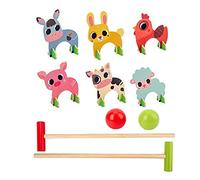 Zhangpu Animal Croquette Set Bois Animal Croquette Set Jouet de Golf avec 2 Marteaux et 2 Balles, Jeu Educatif Précoce pour Enfants (Porte d'Animaux)