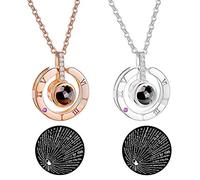 Zhangpu Collier de Clavicule à Projection D'amour Brillant 100 Langues Je T'aime pour Femmes Filles Alliage Platine 18 Pouces Pendentif Cadeau pour Fête D'anniversaire de Mariage (Couleur assortie