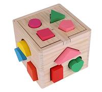 Zhangpu Jouet de de Formes Mon Premier Jouet de Assorti d'apprentissage de la Géométrie en Bois 13 Blocs de Construction pour Les Tout-Petits Bébés Enfants de 2 à 3 Ans