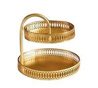 Zhangpu Plateau à Pâtisserie Double Couche, Plateau doré Décoratif, Biscuits, Dessert, Bonbons, Plateaux de Service, Pièce Maîtresse, Support à Cupcakes (Grain vertical)