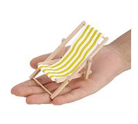 Zhangpu Precise Dollhouse Mini Chaise de Plage Pliable à Rayures Rouges pour Poupées à L'échelle 1/12, en Bois + Tissu, 4,33" X 1,89" X 2,56", Idéale pour en Maison de Poupée (Bande Jaune)