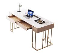 zhangrui1888 Bureau Bureau d'ordinateur Portable Moderne, Bureau d'étude de Luxe Blanc et doré, Coiffeuse avec Prises Charge Table de Jeu pour Ordinateur Portable(L)
