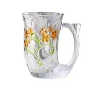zhangrui1888 Tasses en verre Verre à boire en forme de queue sirène, 20 cl, soufflé la main, décor relief et anse Tasses à café en verre(Gold)