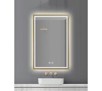 ZHANGshouf Miroir de Salle de Bain à LED avec éclairage Frontal et rétroéclairé, 3000K/4000K/6000K, antibuée, intensité Variable (doré, 60 x 80 cm)