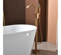 ZHANGshouf Robinet de Baignoire sur Pied Effet Cascade avec poignée Unique rotative à 360° pour Eau Chaude et Froide, Finition Or Rose brossé