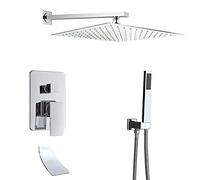 ZHANGshouf Système de Douche, Robinet de Baignoire, pommeau Effet Pluie chromé, robinetterie Murale Cascade, Ensemble de 30 cm (12 Pouces), Minimum