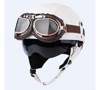 ZHANGXIO Demi-Casque Moto Casque Moto Casque Bol Vintage avec Lunettes Cruiser Chopper Scooter Cyclomoteur Demi-Casque Ouvert À Dégagement Rapide Casque Bol Homologué ECE