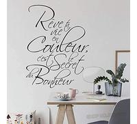 ZHANGXUANS Autocollant mural en vinyle noir avec citation en français « Rêve ta vie en couleur, c'est le secret du bonheur » pour chambre à coucher ou salle d'étude, thème positif et optimiste 60 x 29