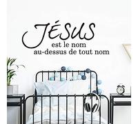ZHANGXUANS Sticker mural en vinyle noir avec citations de Jésus français pour chambre à coucher et salon, thème exprimant la foi, autocollant mural amovible 101 x 40 cm