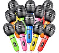 Zhanmai Lot de 12 microphones gonflables en plastique pour fêtes de 23,1 cm - Accessoires de microphone gonflables pour musique, concert, karaoké, fête des années 80, 90, cosplay, décoration de scène