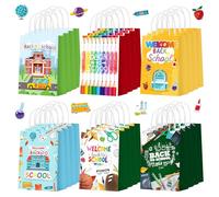 Zhanmai Lot de 24 sacs cadeaux pour la rentrée scolaire avec poignée - Sacs en papier colorés pour le premier jour d'école - Sacs d'emballage cadeaux pour l'école, la salle de classe, les fêtes