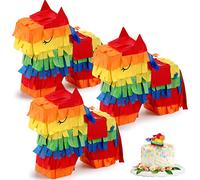 Zhanmai Lot de 3 mini piñatas mexicaines en forme d'âne - 7,6 x 7,6 x 2,1 cm - Arc-en-ciel - Décoration pour fête, fête prénatale, anniversaire, centre de table, bureau