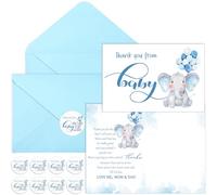 Zhanmai Lot de 50 cartes de remerciement pour fête prénatale sur le thème de l'éléphant avec 50 enveloppes et autocollants, carte de fête prénatale, cadeau pour fête prénatale, fête de révélation du