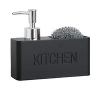 zhanwang Distributeur de savon avec porte-éponge, rechargeable, pour ranger et organiser le savon, la lotion et pour la décoration de cuisine, 16,51 x 5,46 x 14,47 cm, capacité : 200 ml, noir