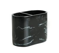 zhanwang Lot de 5 accessoires de salle de bain en marbre avec distributeur de savon, porte-brosse à dents, gobelet à brosse à dents et brosse WC Blanc (noir-6)