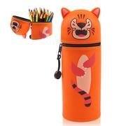 ZHAO GE Trousse Silicone Souple 2-en-1 - Kawaii Tigre, Trousse à Crayon avec Fermeture Éclair, pour Garçons Filles Etudiants (Orange)