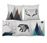 ZHAOCC Housse de Coussin Taie d'oreiller Canapé Taie d'oreiller Ensemble de 5 pièces de Linge de Maison Créatif Moderne Art de la Montagne Géométrique Animal Cerf Orignal Taie d'oreiller Chambre