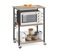 Zhaoj24-05 Chariot de rangement multifonction pour cuisine avec 3 étagères, pour mini four, grille-pain, avec 6 crochets, style industriel, greige, 40 x 60 x 89 cm, chariot à roulettes utilitaire