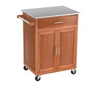 Zhaoj24-05 Chariot de rangement multifonction pour cuisine - Chariot de cuisine de ferme - Îlots de rangement mobiles avec grand tiroir - Chariot en bois avec acier inoxydable