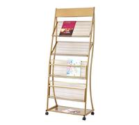 Zhaoj24-05 Porte-revues au sol 4 couches sur pied avec roues, présentoir de brochures, support d'affichage d'informations en métal haute dureté, journaux publicitaires mobiles(Gold)