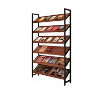 Zhaoj24-05 Porte-revues au sol Porte-revues de conception moderne, étagère rangement en bois, étagères d'affichage inclinées, publicité du sol au plafond(Black+Teak)