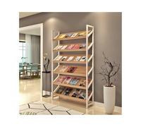 Zhaoj24-05 Porte-revues au sol Porte-revues de conception moderne, étagère rangement en bois, étagères d'affichage inclinées, publicité du sol au plafond(White+Light Walnut)