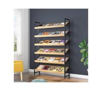 Zhaoj24-05 Porte-revues au sol Porte-revues de conception moderne, étagère rangement en bois, étagères d'affichage inclinées, publicité du sol au plafond(Black+Light Walnut)