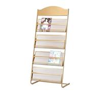 Zhaoj24-05 Porte-revues au sol Porte-revues sur pied, support d'information, de rangement, présentoir journaux à 4 niveaux, livres manuel en métal for expositions, bureau(Gold)