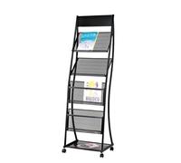 Zhaoj24-05 Porte-revues au sol Présentoir à brochures, porte-revues sur pied avec roulettes, présentoir journaux 4 étagères for produits, foires, expositions(Noir)