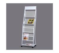 Zhaoj24-05 Porte-revues au sol Présentoir à brochures, porte-revues sur pied avec roulettes, présentoir journaux 4 étagères for produits, foires, expositions(Blanc)