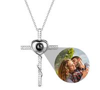 zhaolian888 Collier de Projection Collier Photo Personnalisé Je t'aime Collier 100 Langues Argent Sterling 925 Coeur Croix Pendentif Bijoux Romantique Cadeau pour Elle