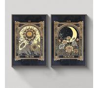 ZHAOLIN Affiche de carte de tarot de style bohème noir soleil lune peinture sur toile abstraite fleur mystique art mural photo décoration de chambre 20x30cm (8x12in) x2 sans cadre