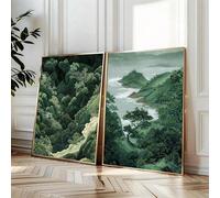 ZHAOLIN Affiche murale d'art japonais Zen Forêt Verte Montagne, impression sur toile, peinture de paysage abstrait Wabi Sabi pour la décoration du salon (40x60cmx2/sans cadre)