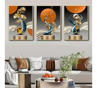 ZHAOLIN Affiche sur toile Art moderne Cerf doré Feuille de gingko Décoration murale en toile Cadeaux idéaux pour salon Salle de bain Décoration murale Art mural 60X90cmx3 Sans cadre