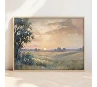 ZHAOLIN Affiche sur toile style bohème vintage, coucher de soleil d'automne, art rustique, abstrait, paysage d'automne, ferme, peinture rétro, décoration murale (30 x 50 cm, sans cadre)