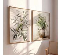 ZHAOLIN Affiche vintage aquarelle avec branche d'olivier, art mural botanique bohème antique, peinture sur toile, décoration d'intérieur printanière, 40 x 60 cm, 2 cadres internes