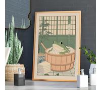 ZHAOLIN Affiche vintage avec grenouille japonaise dans une baignoire, peinture sur toile, animal mignon et amusant, décoration de salle de bain, toilettes, maison, 20 x 30 cm, sans cadre