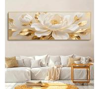 ZHAOLIN Affiches florales blanches et dorées, œuvre d'art élégante, peinture sur toile florale, décoration murale, salon moderne, chambre à coucher, 35 x 105 cm, sans cadre