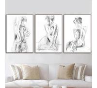 ZHAOLIN Art mural esthétique abstrait moderne femme sexy dos noir et blanc nu HD toile peinture affiche impression décoration de chambre 20x30 cm (8x12 pouces) x3 sans cadre