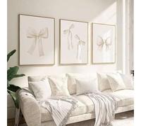 ZHAOLIN Décoration murale nœud papillon, toile beige, poster nœud papillon, style preppy, images esthétiques, posters girly pour chambre de fille (70x90cmx3/sans cadre)