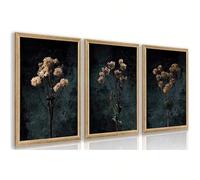 ZHAOLIN Décoration murale vintage de fleurs séchées, impression de peinture florale noire victorienne, affiche botanique de pissenlit sur toile (50x70cmx3/sans cadre)