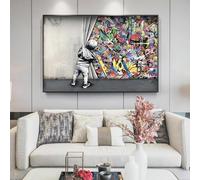 ZHAOLIN Enfants amoureux derrière le rideau Graffiti Art peintures sur le mur Art affiches et impressions moderne Street Art photos décor à la maison 80x120 cm (32x47in) sans cadre