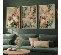 ZHAOLIN Ensemble de 3 impressions de fleurs sauvages pastel, art mural botanique bohème, décoration florale vintage pour la maison, œuvre d'art abstraite moderne sur toile (40x60cmx3/Toile tendue)