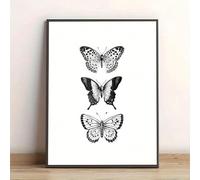 ZHAOLIN Grande affiche murale minimaliste en toile imprimée avec papillons noirs et blancs et petits motifs d'ailes (60 x 80 cm/Toile tendue sur châssis)