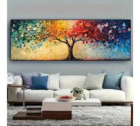 ZHAOLIN Grande toile colorée représentant l'Arbre de Vie, peinture abstraite, décoration murale, art mural, paysage arboré (50 x 150 cm, sans cadre)