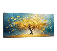 ZHAOLIN Grande toile murale décorative pour salon, arbre de vie jaune doré, peinture bleue, œuvre d'art moderne, décoration d'intérieur, 60 x 120 cm, cadre intérieur