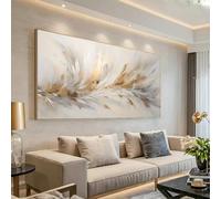 ZHAOLIN Grande toile murale élégante et moderne avec plumes grises dorées abstraites - Peinture contemporaine pour salon, chambre à coucher, 40 x 80 cm, sans cadre