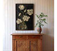 ZHAOLIN Grande toile vintage à motif floral, impression botanique en noir et blanc, idéale pour décorer salon, chambre ou cuisine (20 x 35 x 3 cm/Toile tendue sur châssis).