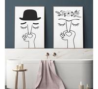 ZHAOLIN Humour abstrait ligne de mauvaise odeur drôle salle de bain affiche noir blanc impressions toile peinture mur Art photos WC salle de bain décor 30x50 cm (12x20 pouces) x2 sans cadre