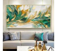 ZHAOLIN Impression abstraite de feuilles vertes dorées sur toile, affiche de plante de luxe légère, art mural, pour décoration de salon, chambre à coucher, 50x100 cm (20x39 pouces) sans cadre